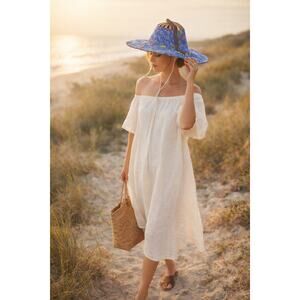 VTG Collapsible Bamboo Travel Hat Folding Packable Sun Hat Blue Floral Batik